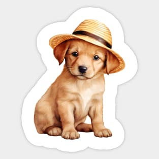 Watercolor Labrador Retriever Dog in Straw Hat Sticker